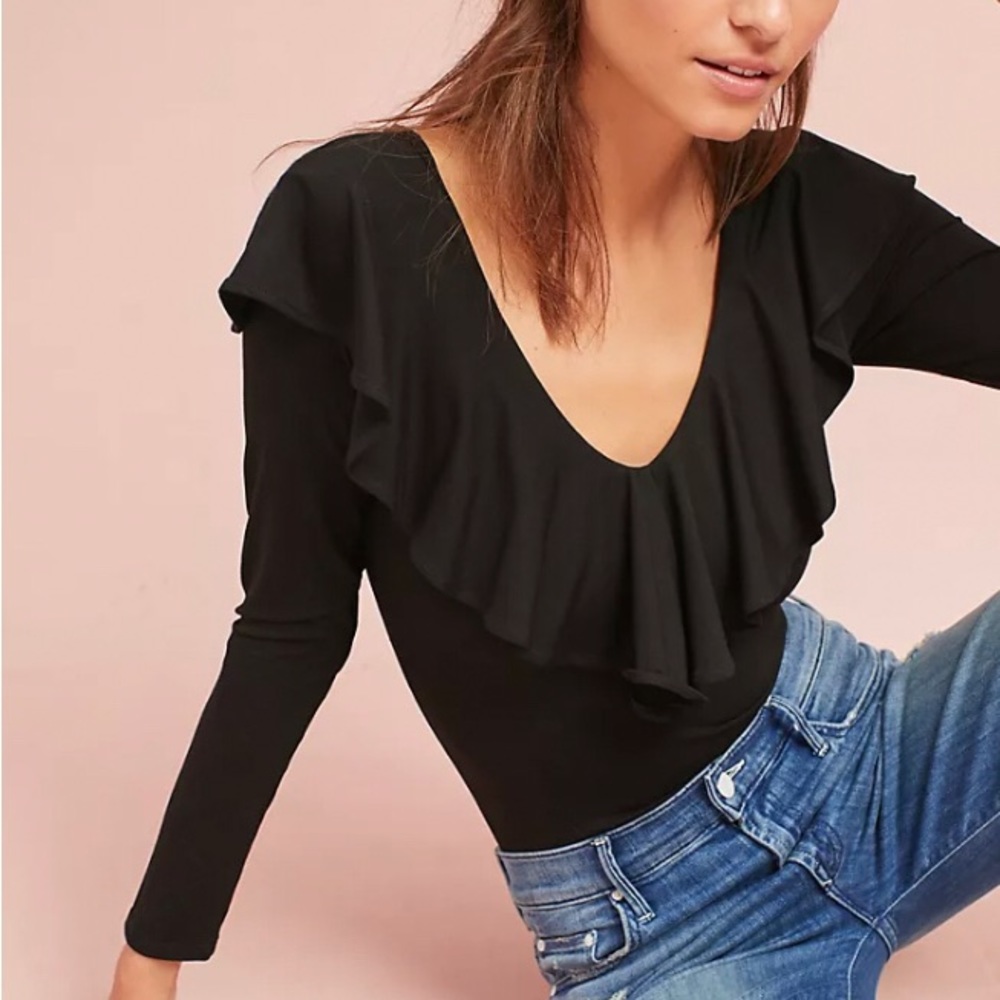 NWT Anthropologie Ruffled Long Sleeve Bodysuit